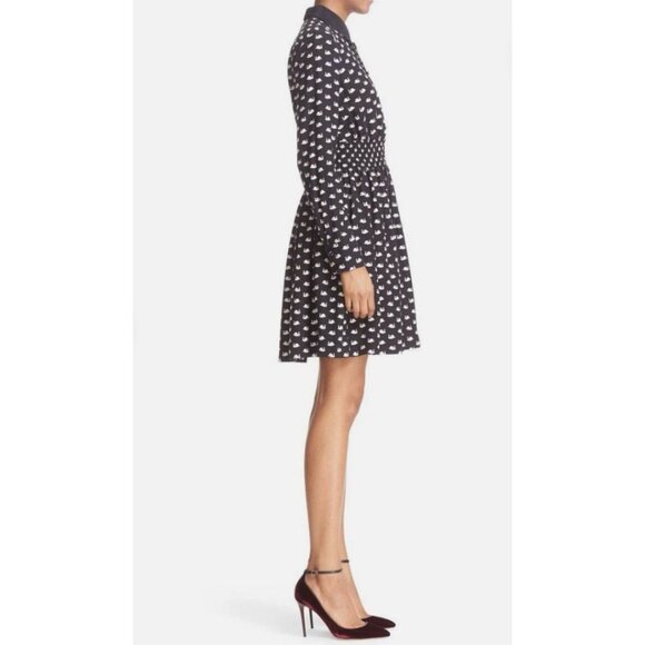 Kate Spade Womens Swan Print Silk Blend Shirtdress Dress Size XL Black SP EXC - Picture 3 of 12